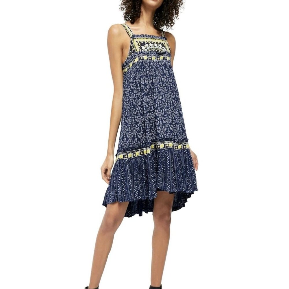 FREE PEOPLE Indigo Tank Mini Dress Blue Boarderline Tunic Size Medium - Picture 1 of 16